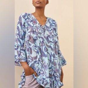 Anthropologie paisley sheer ruffle baby doll tunic